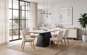 Mesa de comedor en laminado de mármol en ambiente decorado