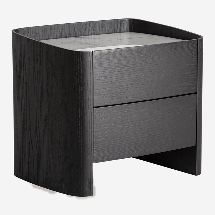 Mesita de noche de madera contrachapada en color negro de líneas contemporáneas 55 x 42 x 48 cm