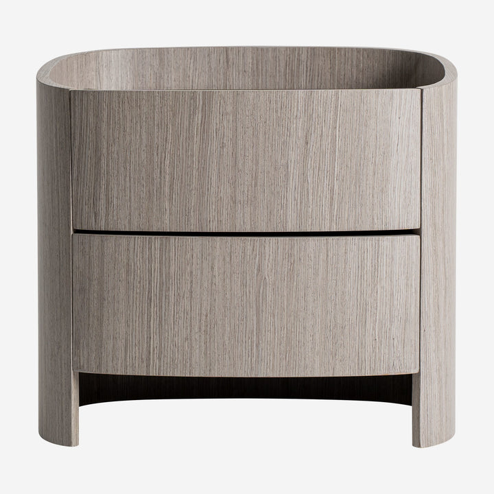 Mesita de noche de madera contrachapada y chapa de roble en color gris