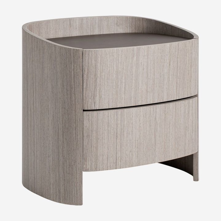 Mesita de noche de madera contrachapada y chapa de roble en color gris