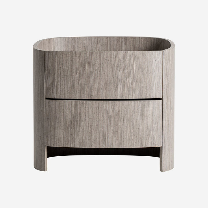 Mesita de noche de madera contrachapada y chapa de roble en color gris