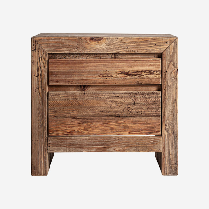 Mesita de noche de madera de pino reciclado en color marrón envejecido