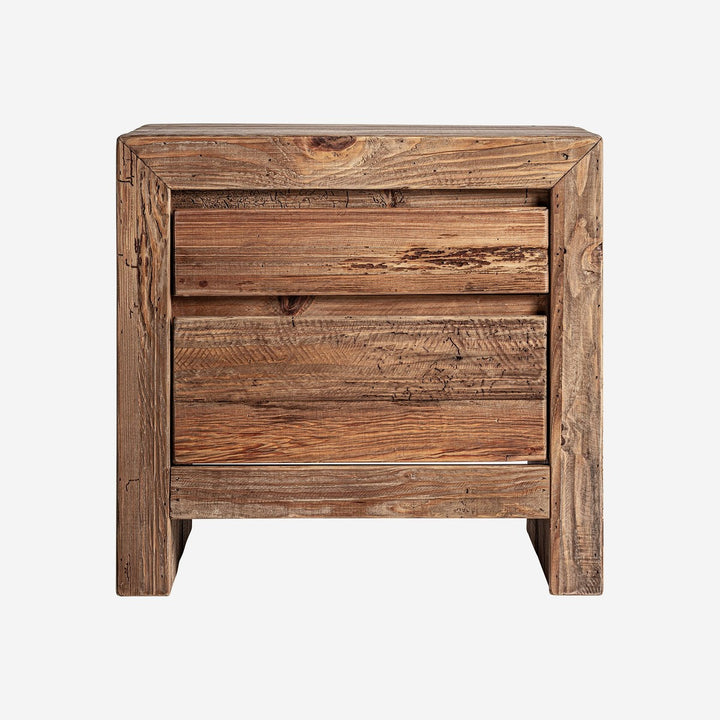 Mesita de noche de madera de pino reciclado en color marrón envejecido