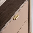 Mesita de noche de travertino y acero inoxidable en color beige – detalle