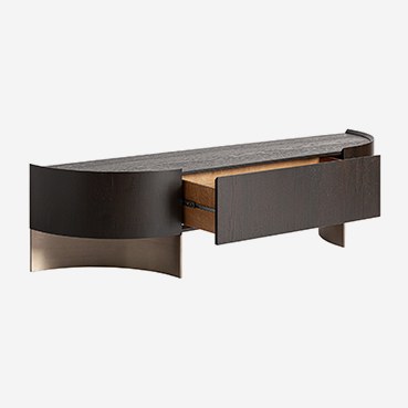 Mueble para TV de chapa de roble y madera contrachapada en color marrón