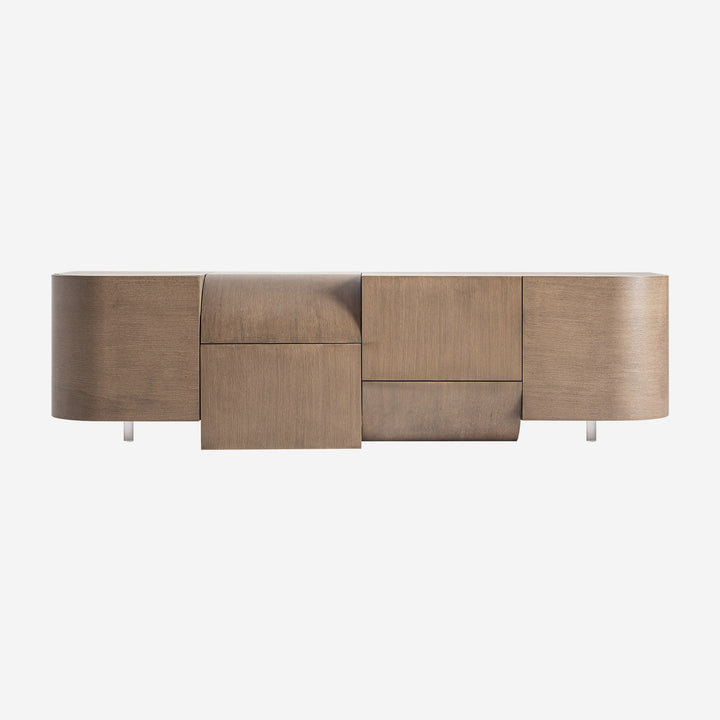 Mueble para TV de chapa de roble y MDF en color marrón