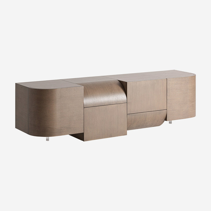 Mueble para TV de chapa de roble y MDF en color marrón