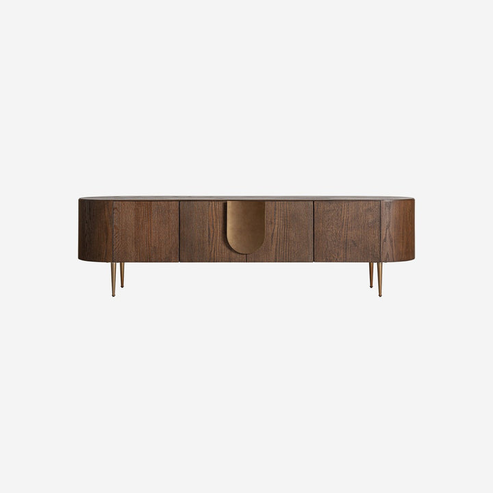Mueble para TV de chapa de roble y MDF en color marrón teñido
