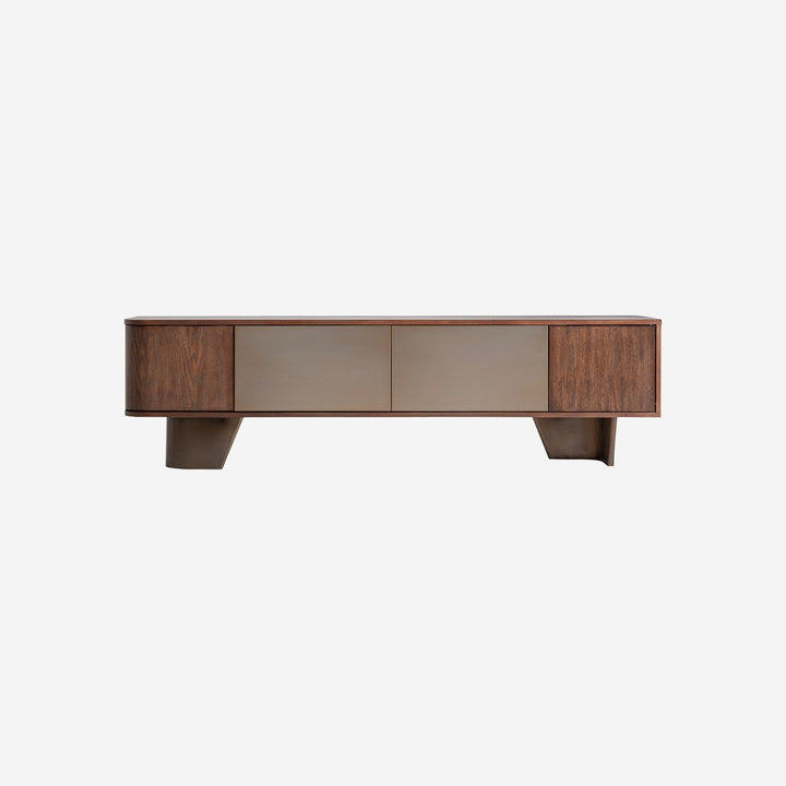 Mueble para TV de madera contrachapada y chapa de olmo en color marrón