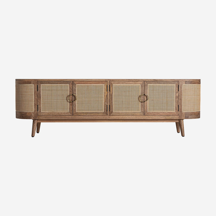 Mueble para TV de madera de mango y mimbre en color marrón