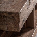 Mueble para TV de madera de teca reciclada en color marrón envejecido – detalle