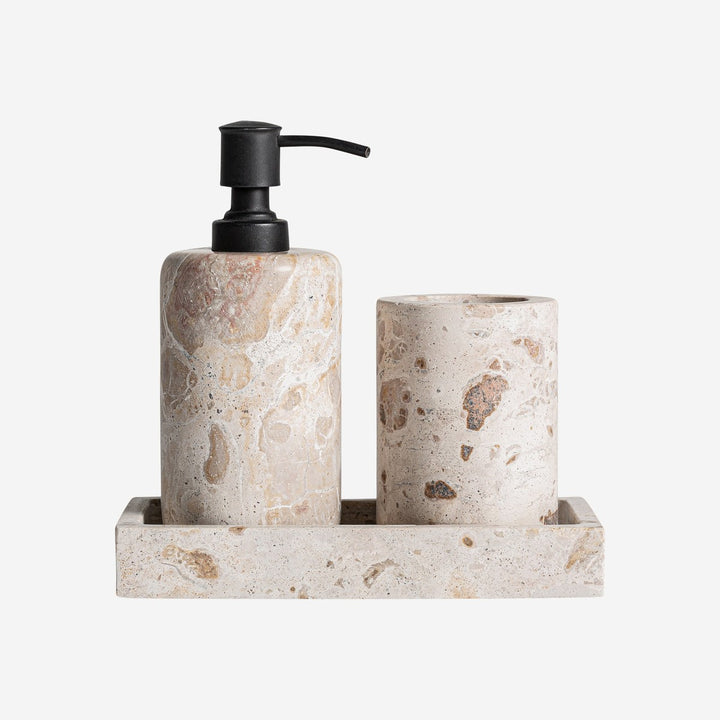 Set de baño de mármol en tonos marrones 20 x 10 x 20 cm (juego de 3)