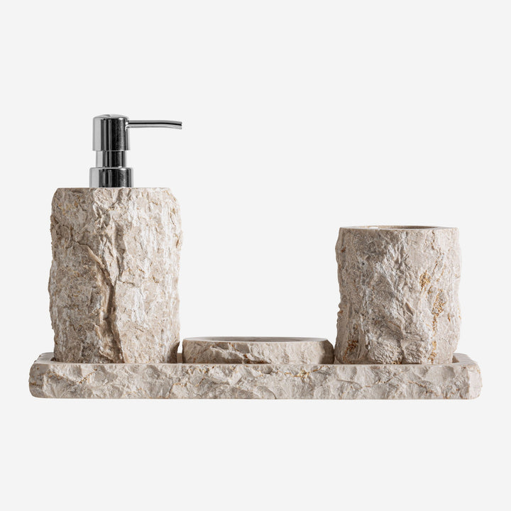 Set de baño de mármol y acero en color beige (juego de 4)