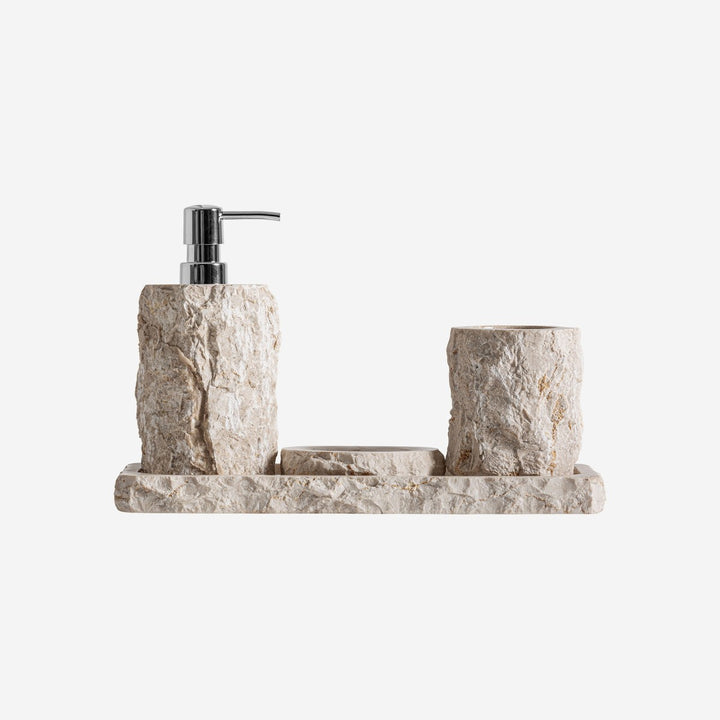Set de baño de mármol y acero en color beige (juego de 4)
