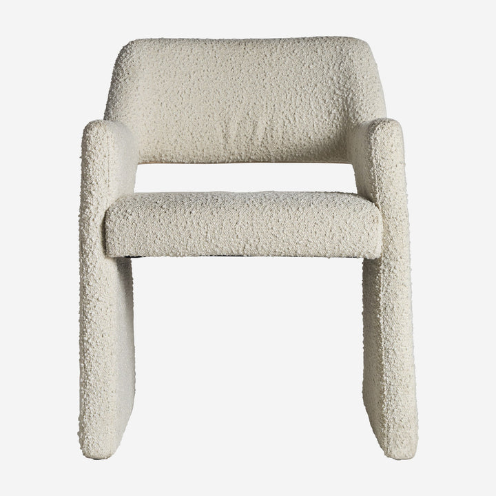 Silla de algodón bouclé y MDF en color blanco roto