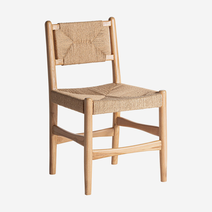 Silla de madera de teca y cáñamo en color marrón claro (pack de 2)