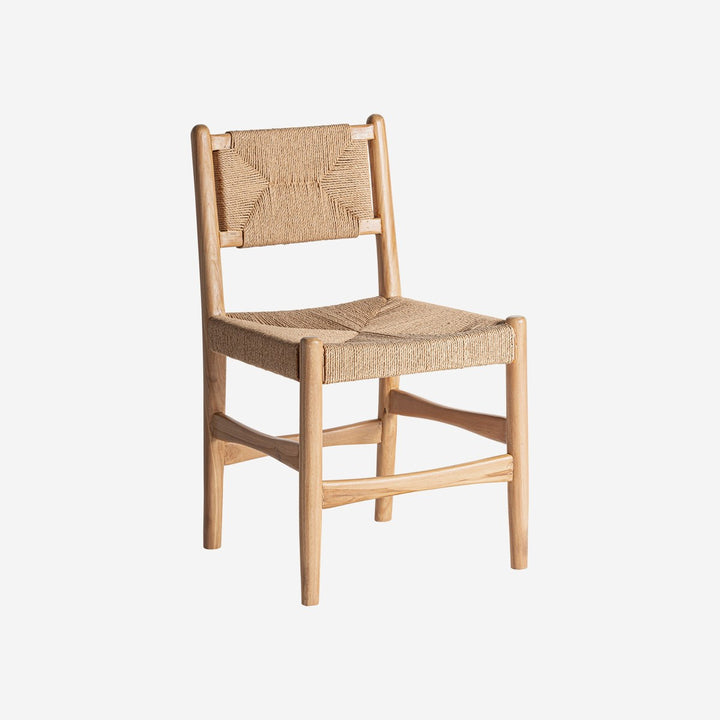 Silla de madera de teca y cáñamo en color marrón claro (pack de 2)