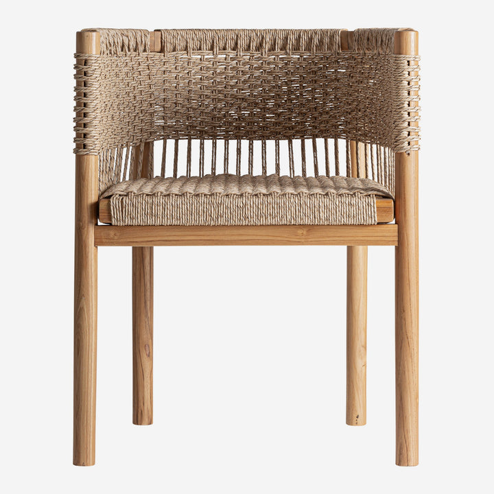 Silla de madera de teca y cuerda sintética en color marrón 59 x 49 x 74 cm