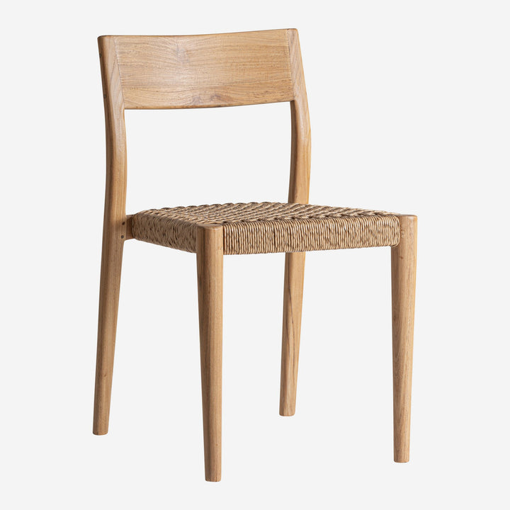 Silla de madera de teca y cuerda sintética en color marrón claro 45 x 50 x 81 cm