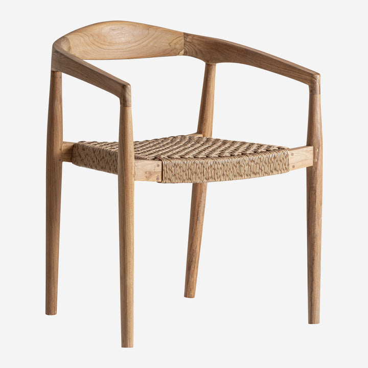 Silla de madera de teca y cuerda sintética en color marrón claro 59 x 53 x 74 cm