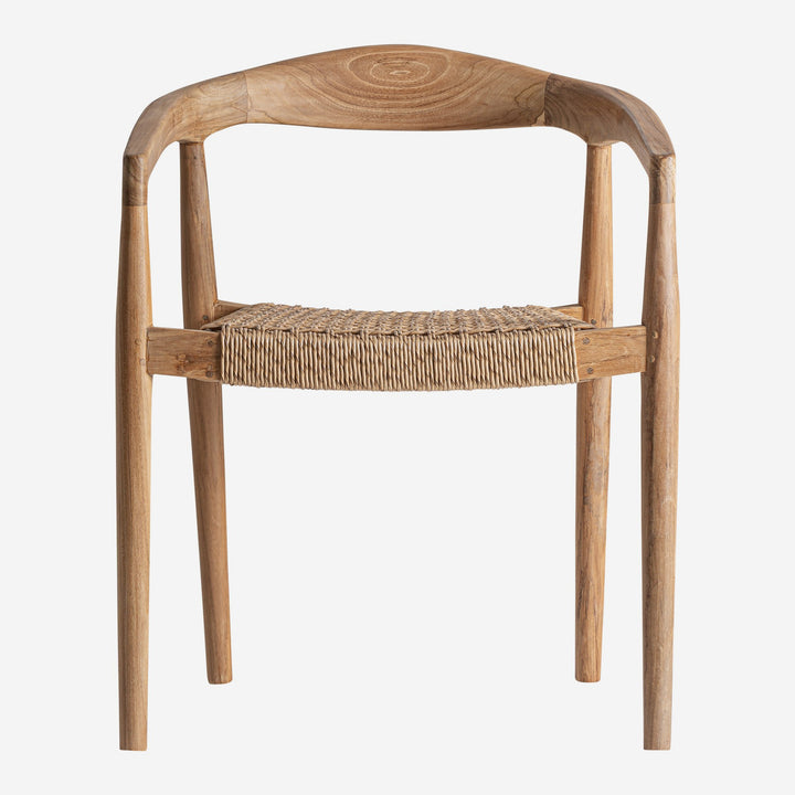 Silla de madera de teca y cuerda sintética en color marrón claro 59 x 53 x 74 cm