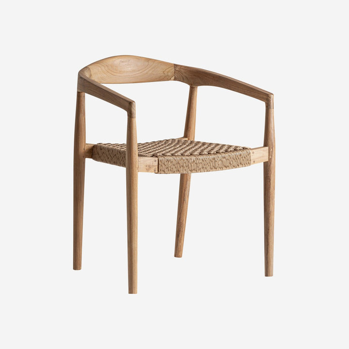 Silla de madera de teca y cuerda sintética en color marrón claro 59 x 53 x 74 cm