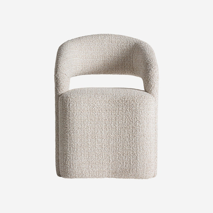 Silla de poliéster y madera de pino en color crema jaspeado