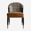 Silla de terciopelo y madera de caucho en color ocre