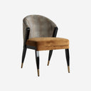 Silla de terciopelo y madera de caucho en color ocre