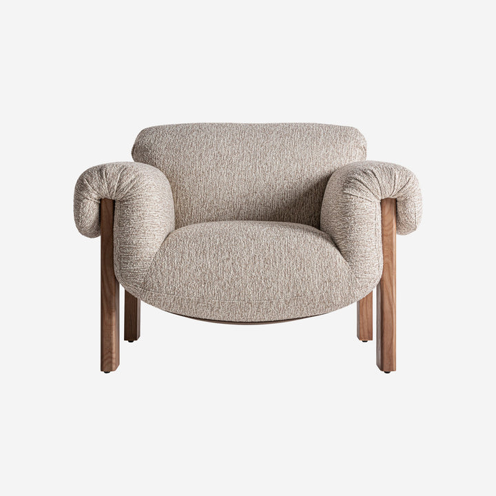 Sillón de madera de caucho y poliéster en color marrón