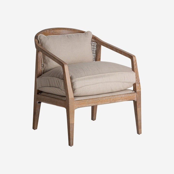 Sillón de madera de fresno y lino en color marrón