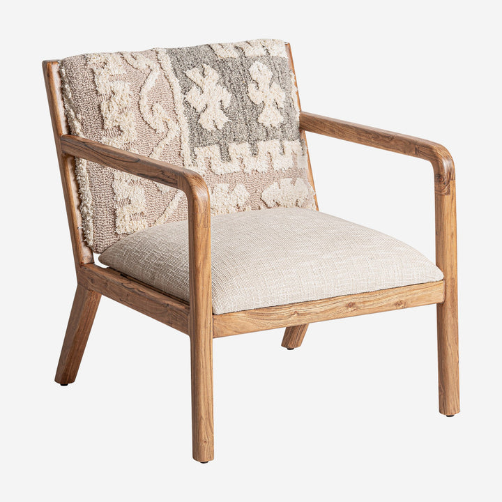 Sillón de madera de mango y algodón en color marrón claro natural
