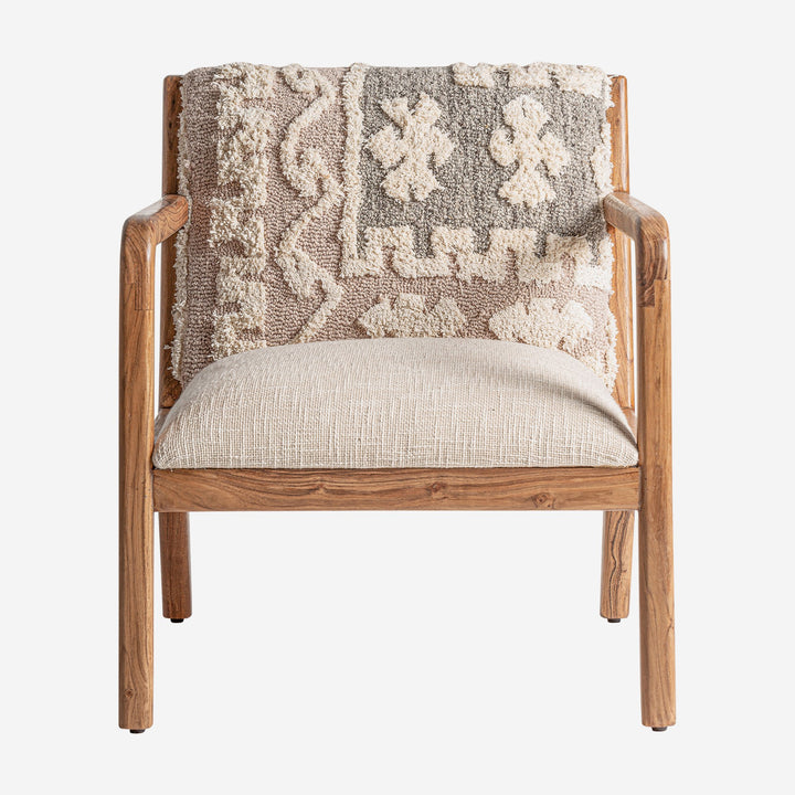 Sillón de madera de mango y algodón en color marrón claro natural