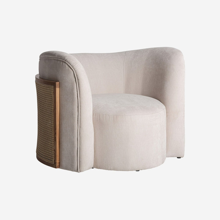 Sillón de madera de pino y poliéster en color blanco roto