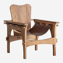 Sillón de madera de teca y piel en color marrón 62 x 77 x 81 cm