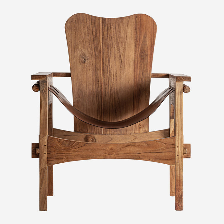 Sillón de madera de teca y piel en color marrón 62 x 77 x 81 cm