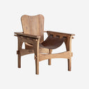 Sillón de madera de teca y piel en color marrón 62 x 77 x 81 cm