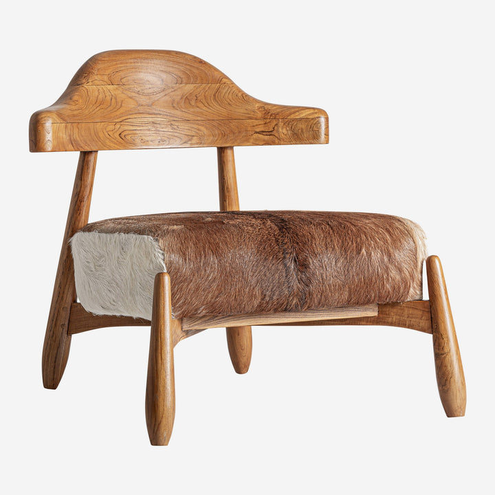 Sillón de madera de teca y piel en color marrón 74 x 77 x 74 cm