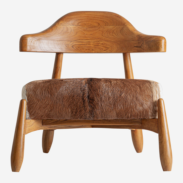 Sillón de madera de teca y piel en color marrón 74 x 77 x 74 cm