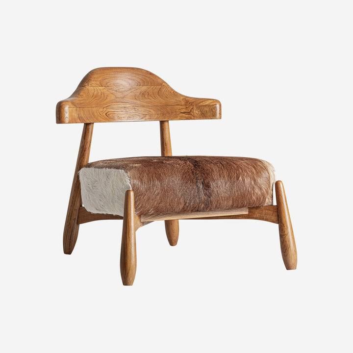 Sillón de madera de teca y piel en color marrón 74 x 77 x 74 cm