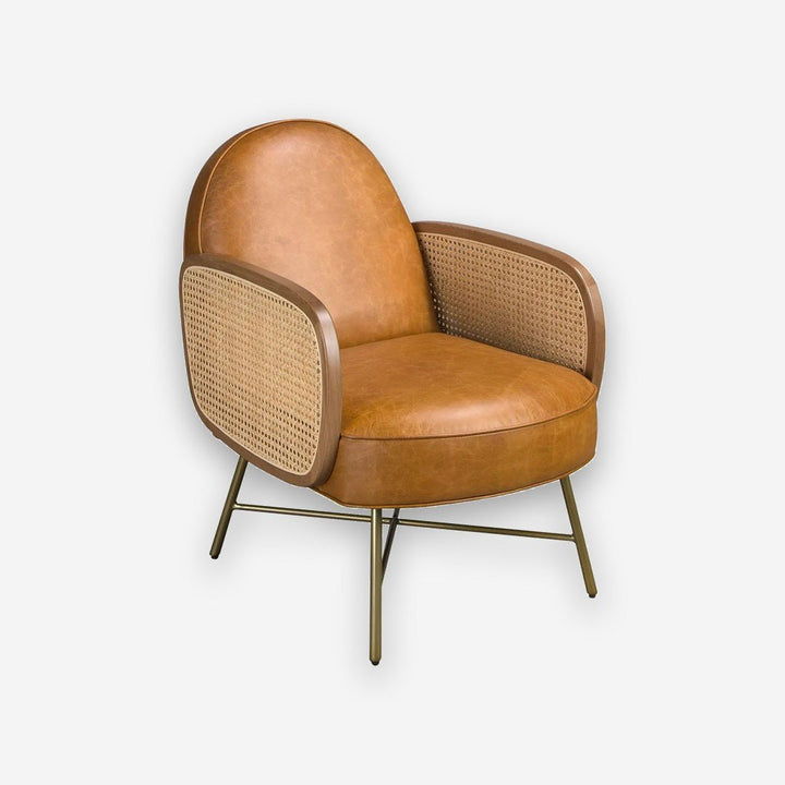 Sillón piel marrón sobre fondo gris de estudio