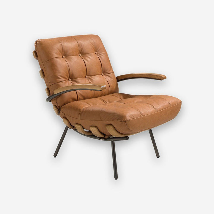 Sillón piel marrón y fresno