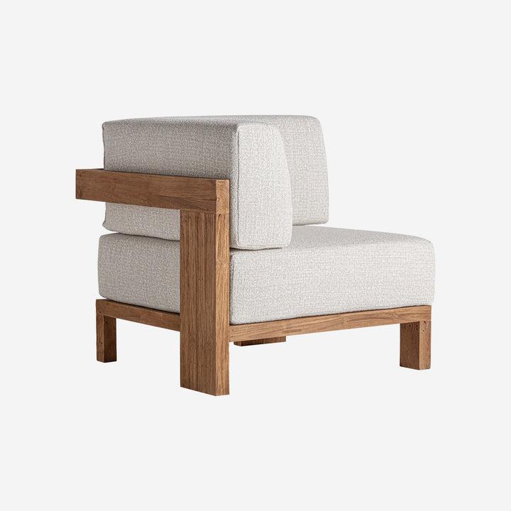 Sofá modular de madera de teca reciclada en color marrón natural