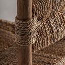Taburete alto de madera de teca y fibra natural en color marrón 45 x 48 x 104 cm – detalle