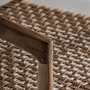 Taburete alto de madera de teca y fibra natural en color marrón 52 x 60 x 101 cm – detalle