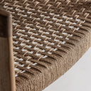 Taburete alto de madera de teca y fibra natural en color marrón 52 x 60 x 101 cm – detalle