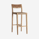 Taburete alto de madera de teca y fibra natural en color marrón de estilo nórdico – 42 x 50 x 108 cm