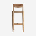 Taburete alto de madera de teca y fibra natural en color marrón de estilo nórdico – 42 x 50 x 108 cm