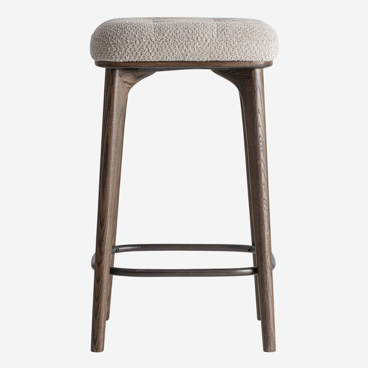 Taburete alto de poliéster y madera de fresno en color beige 38 x 65 cm