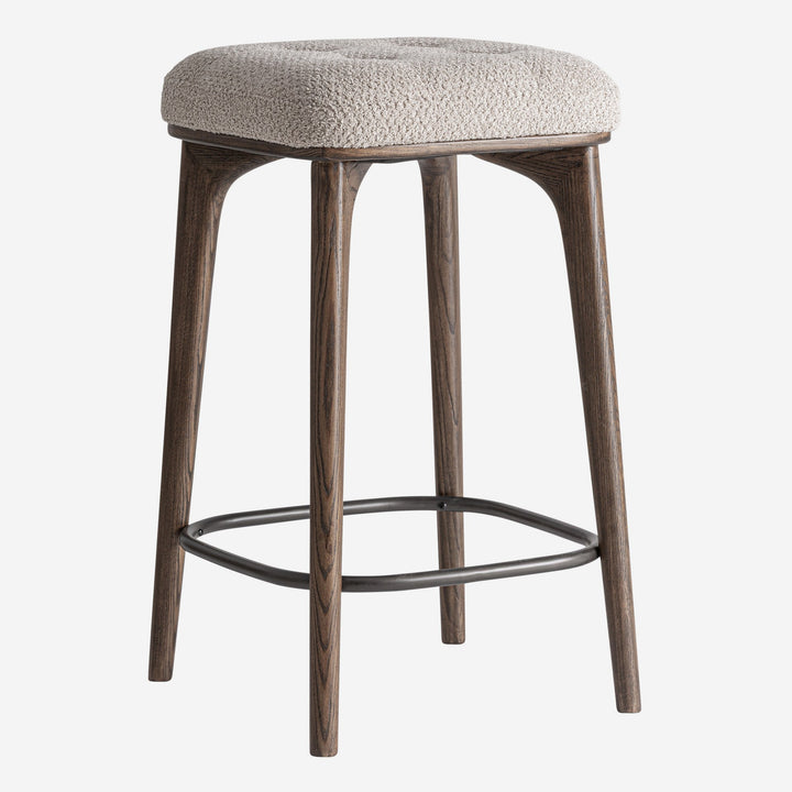 Taburete alto de poliéster y madera de fresno en color beige 38 x 65 cm